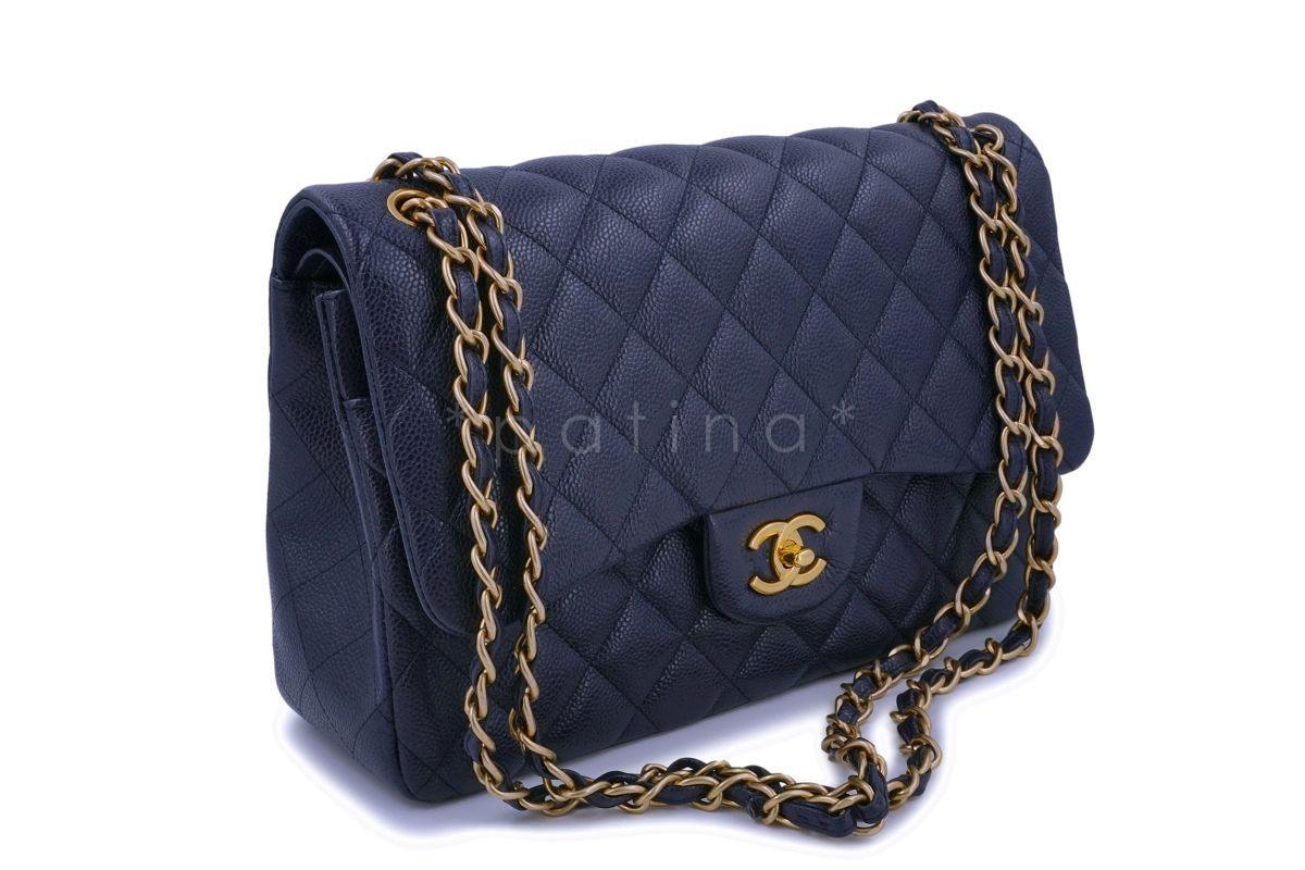 Chanel 16C Navy Blue Caviar Jumbo Classic Double Flap Bag GHW
