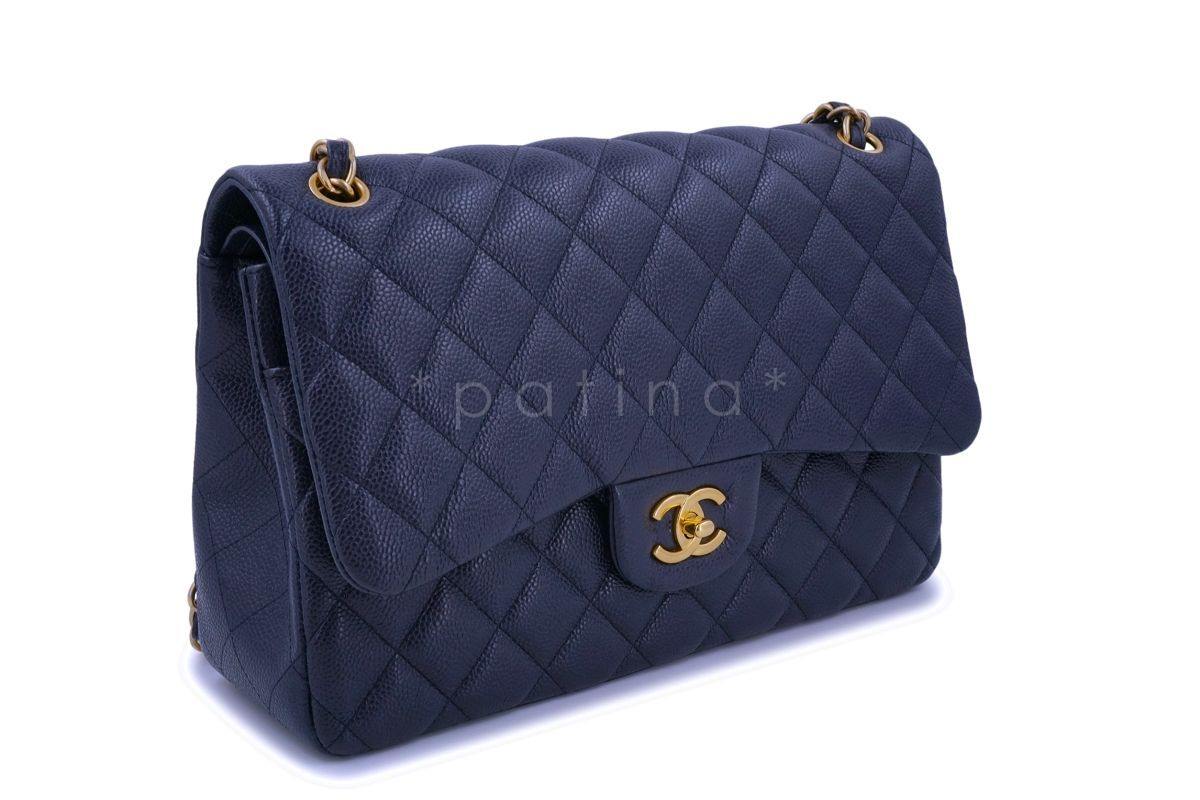 Chanel 16C Navy Blue Caviar Jumbo Classic Double Flap Bag GHW