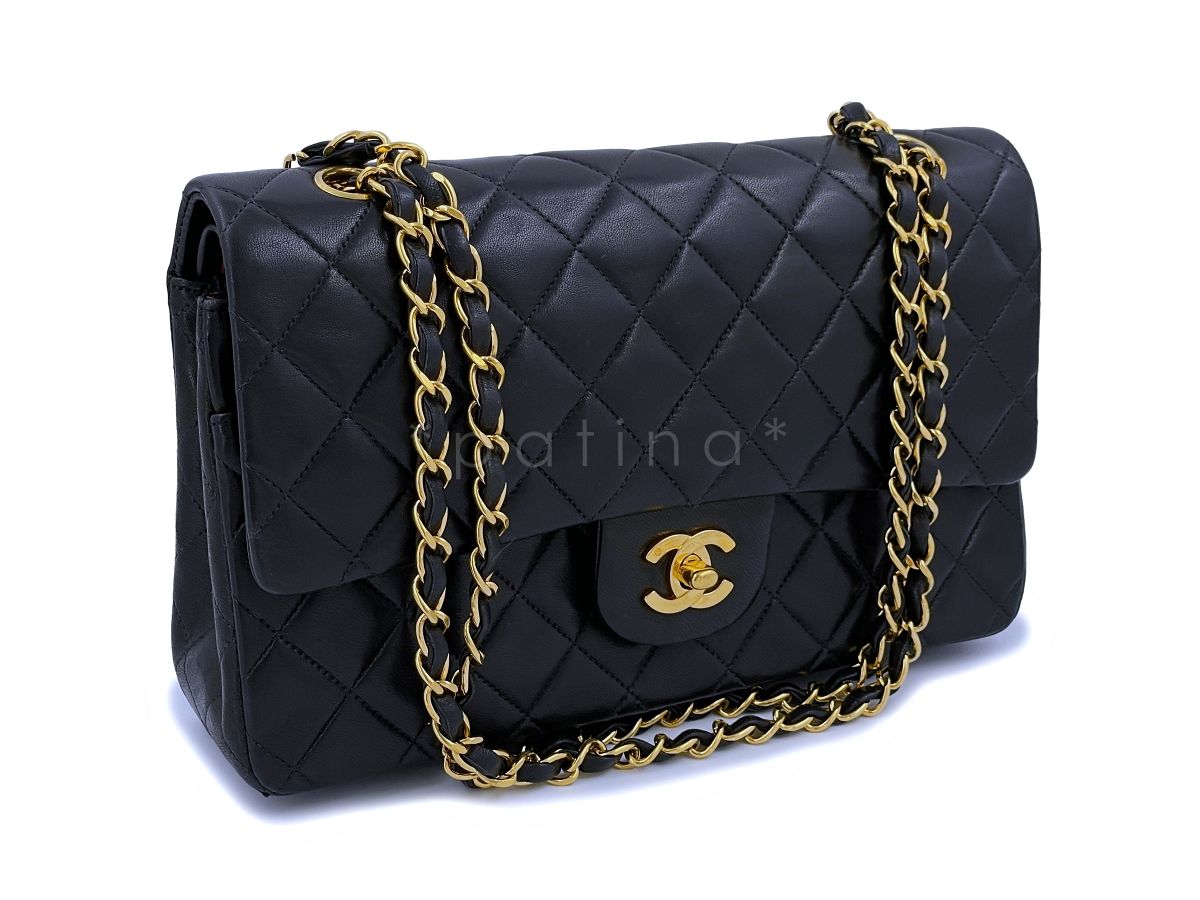 Chanel Vintage 1992 Black Medium Classic Double Flap Bag 24k GHW Lambskin