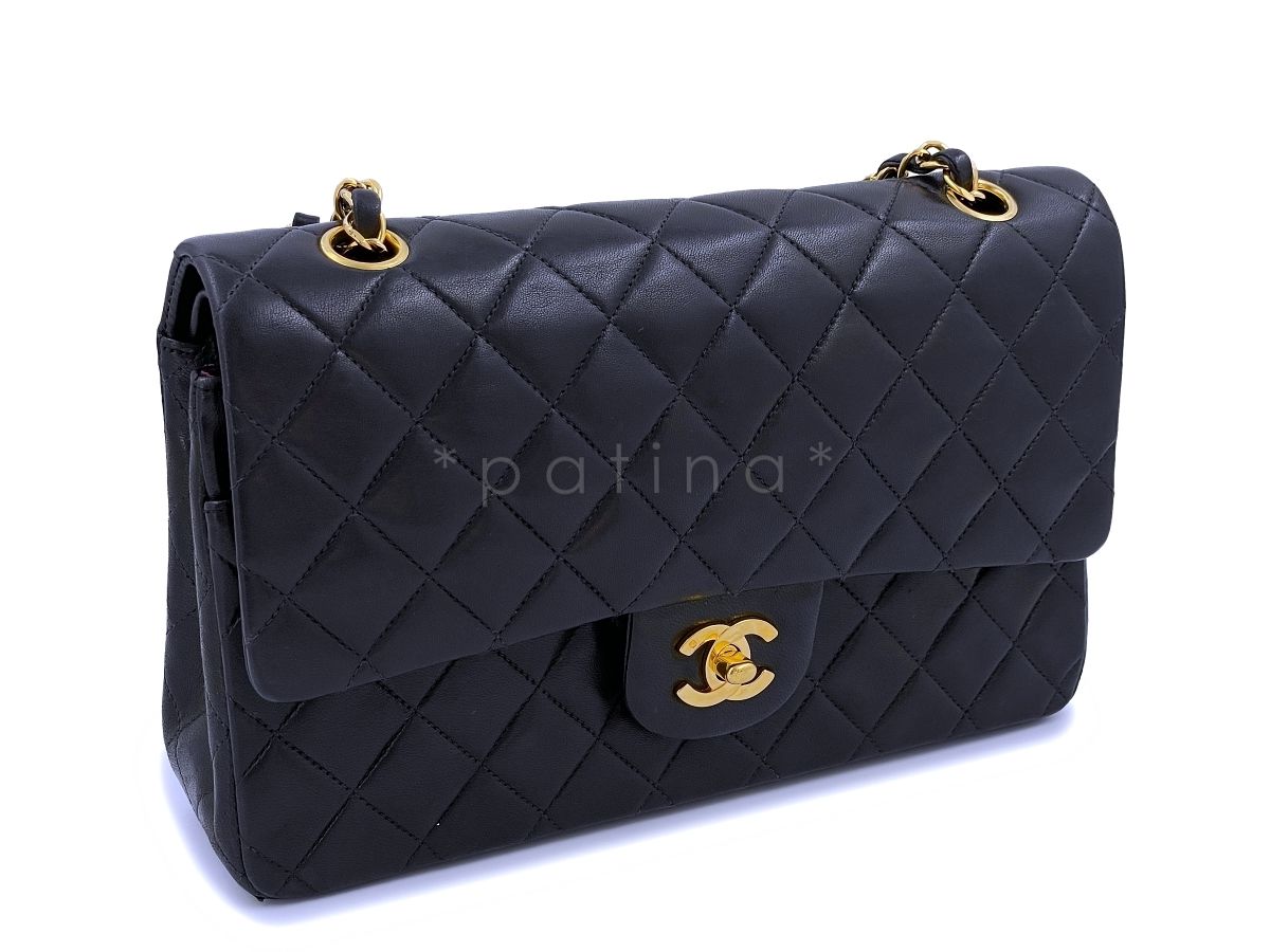 Chanel Vintage 1992 Black Medium Classic Double Flap Bag 24k GHW Lambskin