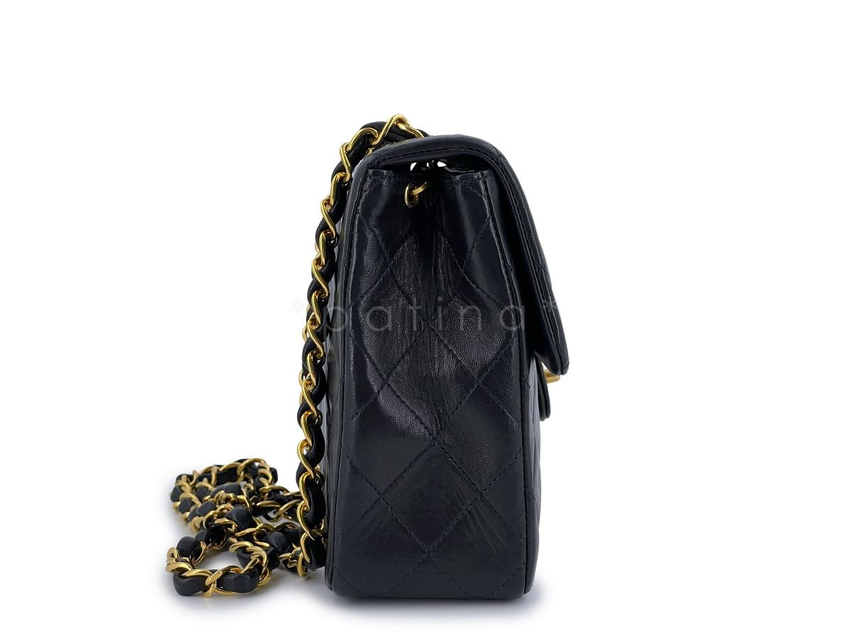 Chanel Vintage Black Mini Flap Bag Classic Lambskin 20cm 24k GHW
