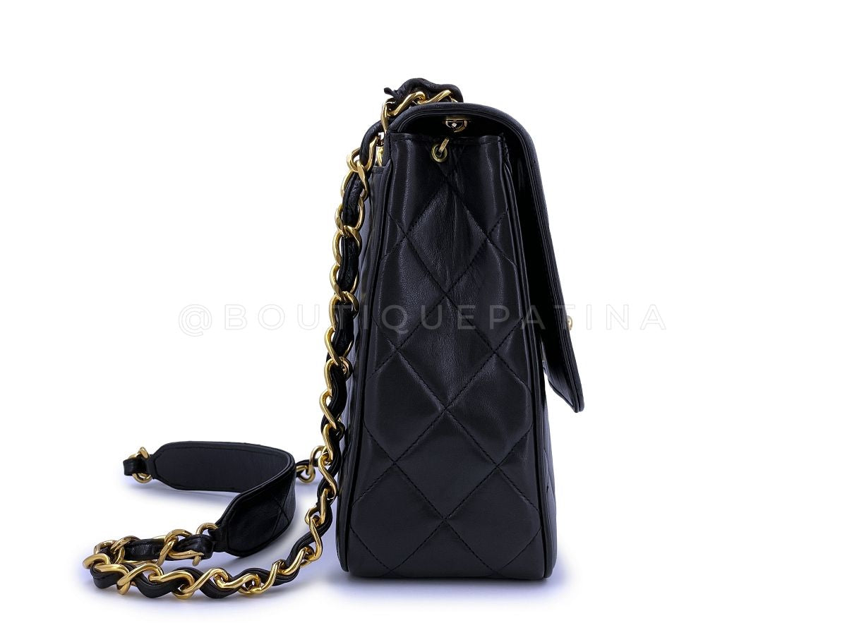 Chanel Vintage Black Tall Medium Classic Flap Bag Messenger 24k GHW