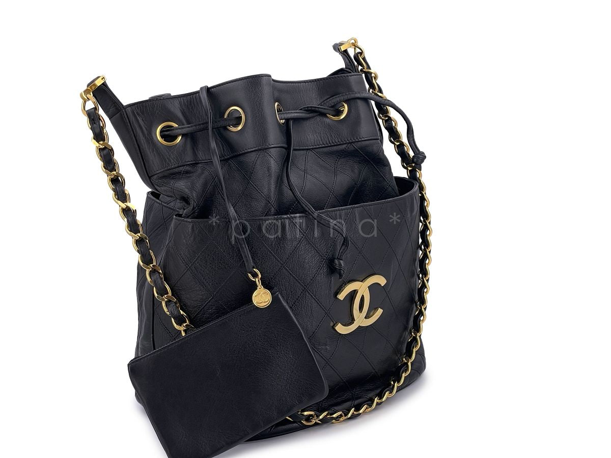 Chanel Black Calfskin Vintage Oversized CC Bucket Bag 24k GHW 30M