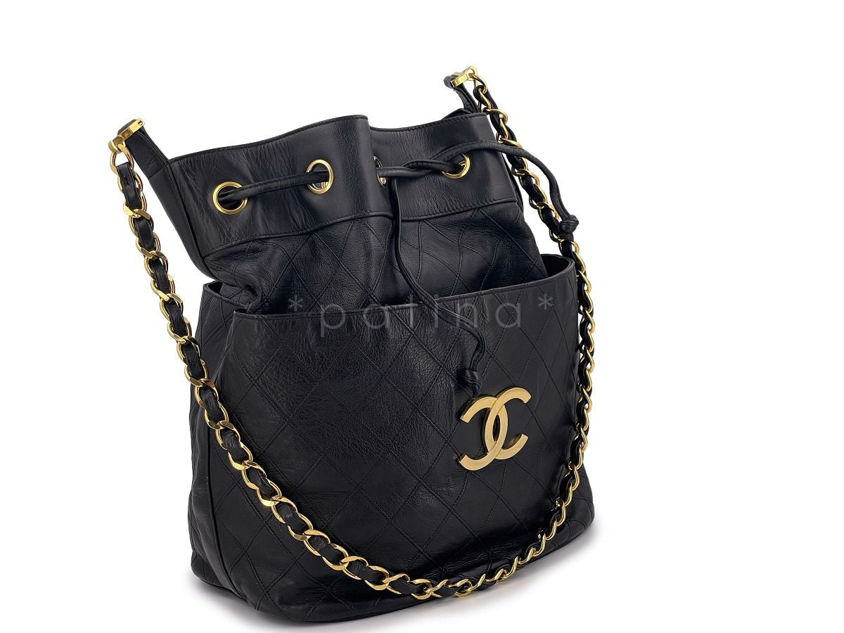 Chanel Black Calfskin Vintage Oversized CC Bucket Bag 24k GHW 30M
