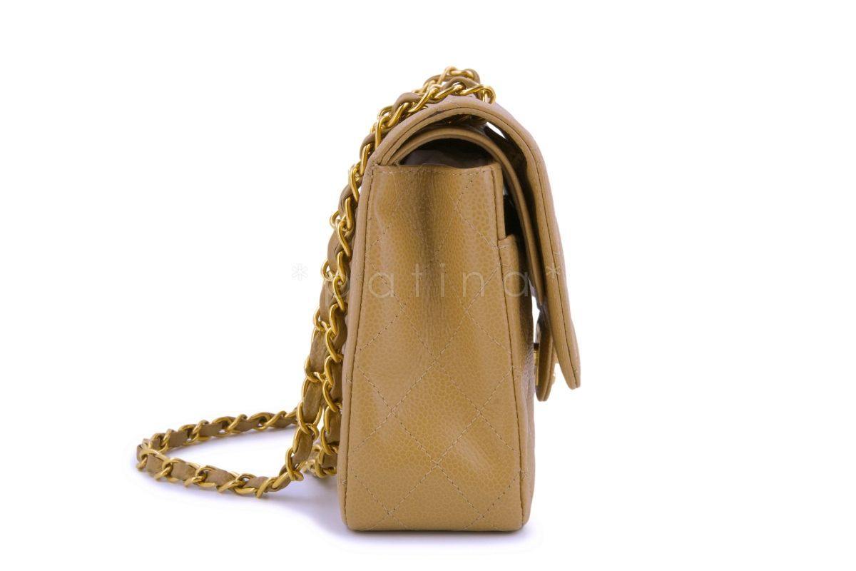 Chanel Vintage Caramel Beige Caviar Medium Classic Flap Bag 24k GHW