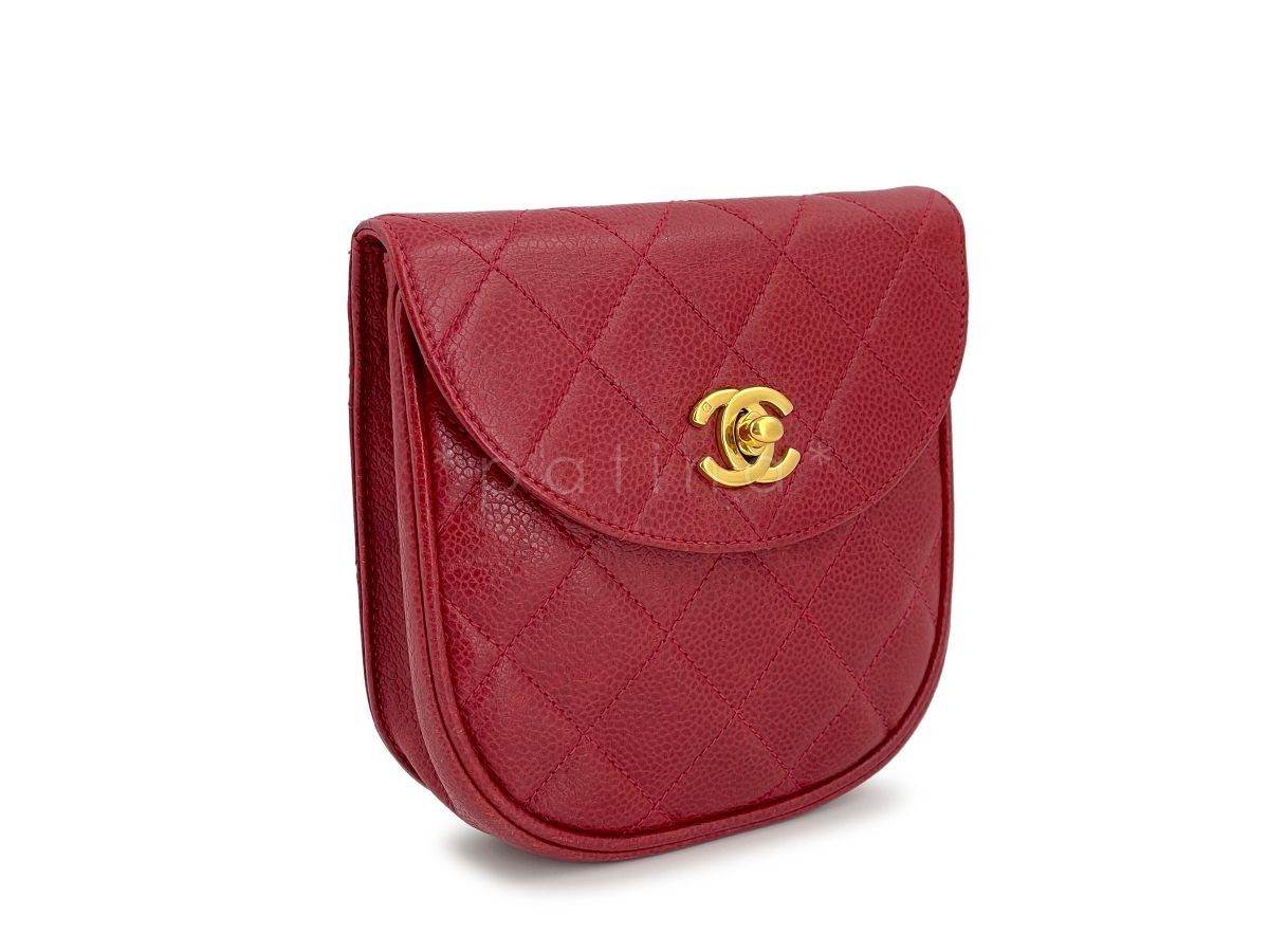 Chanel Vintage Red Caviar Belt Bag Rounded Fanny Pack