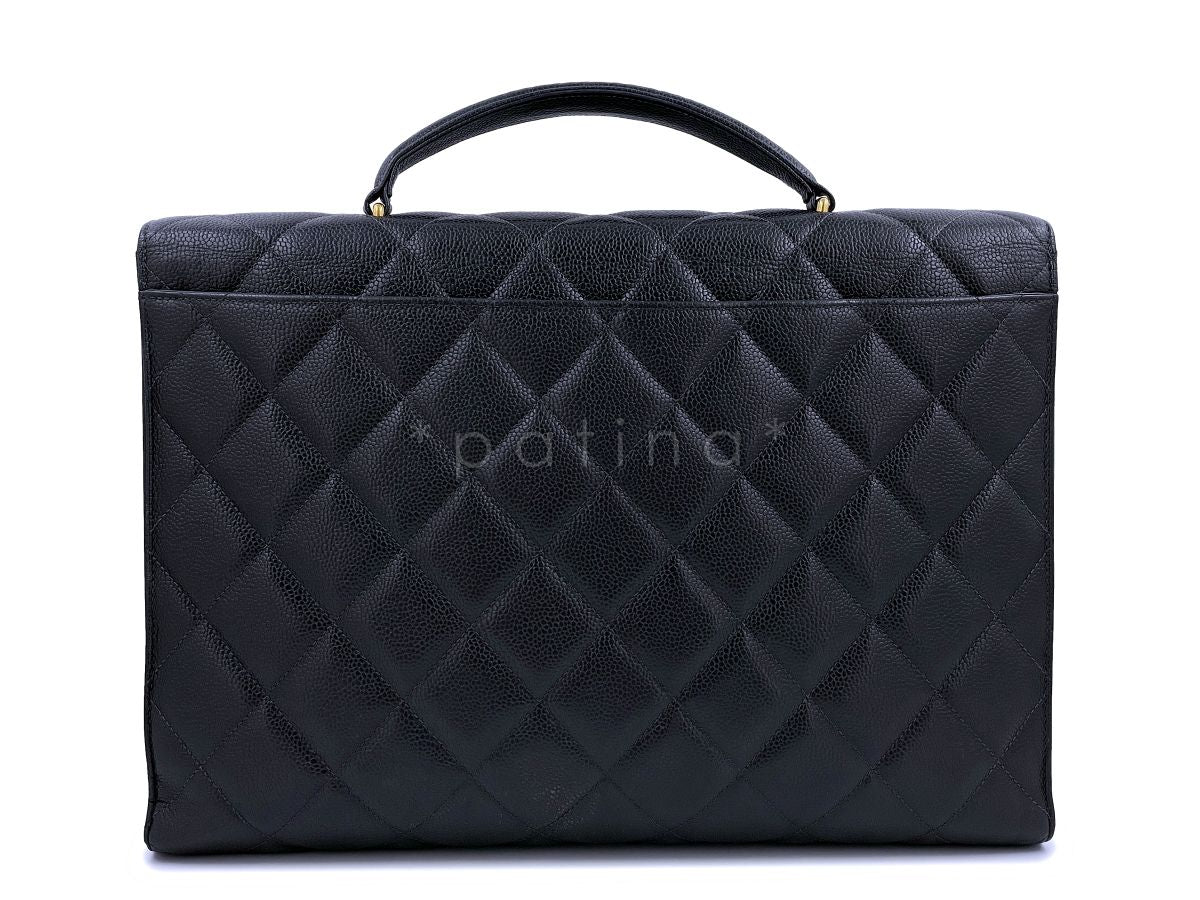 Chanel Vintage Black Caviar Classic Briefcase Quilted Tote Bag 24k GHW