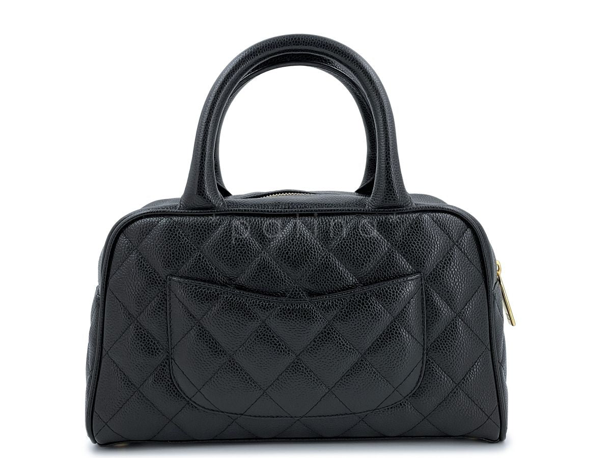 Chanel Black Caviar Quilted Mini Bowler Bag