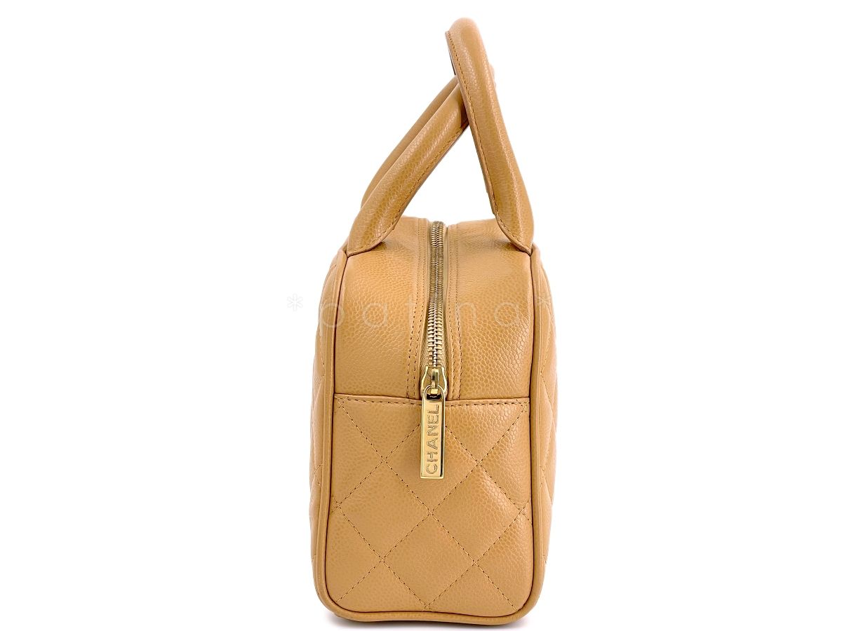 Chanel Camel Beige Caviar Quilted Mini Bowler Bag