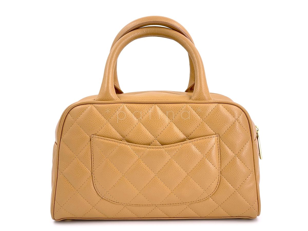 Chanel Camel Beige Caviar Quilted Mini Bowler Bag