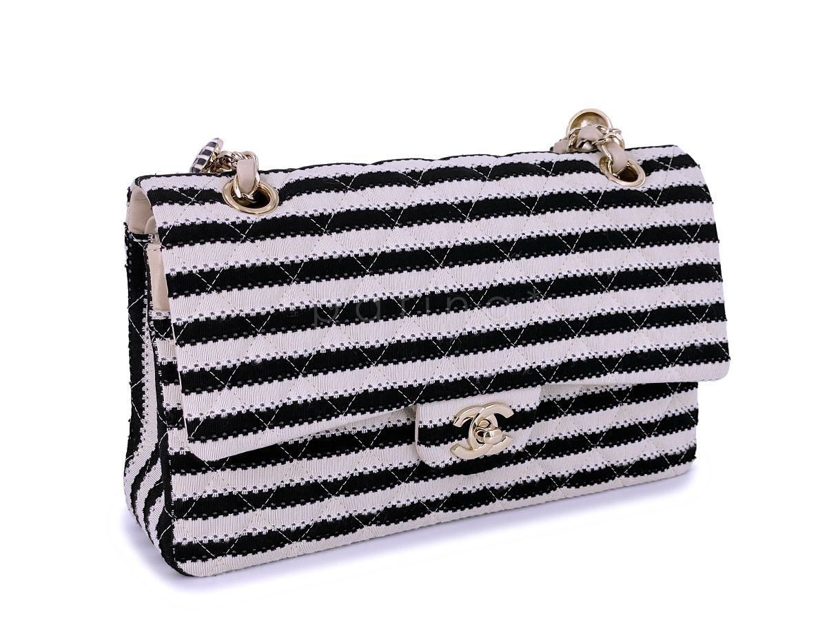 Chanel Beige-Black Coco Sailor Pearls Medium Classic Flap Bag GHW