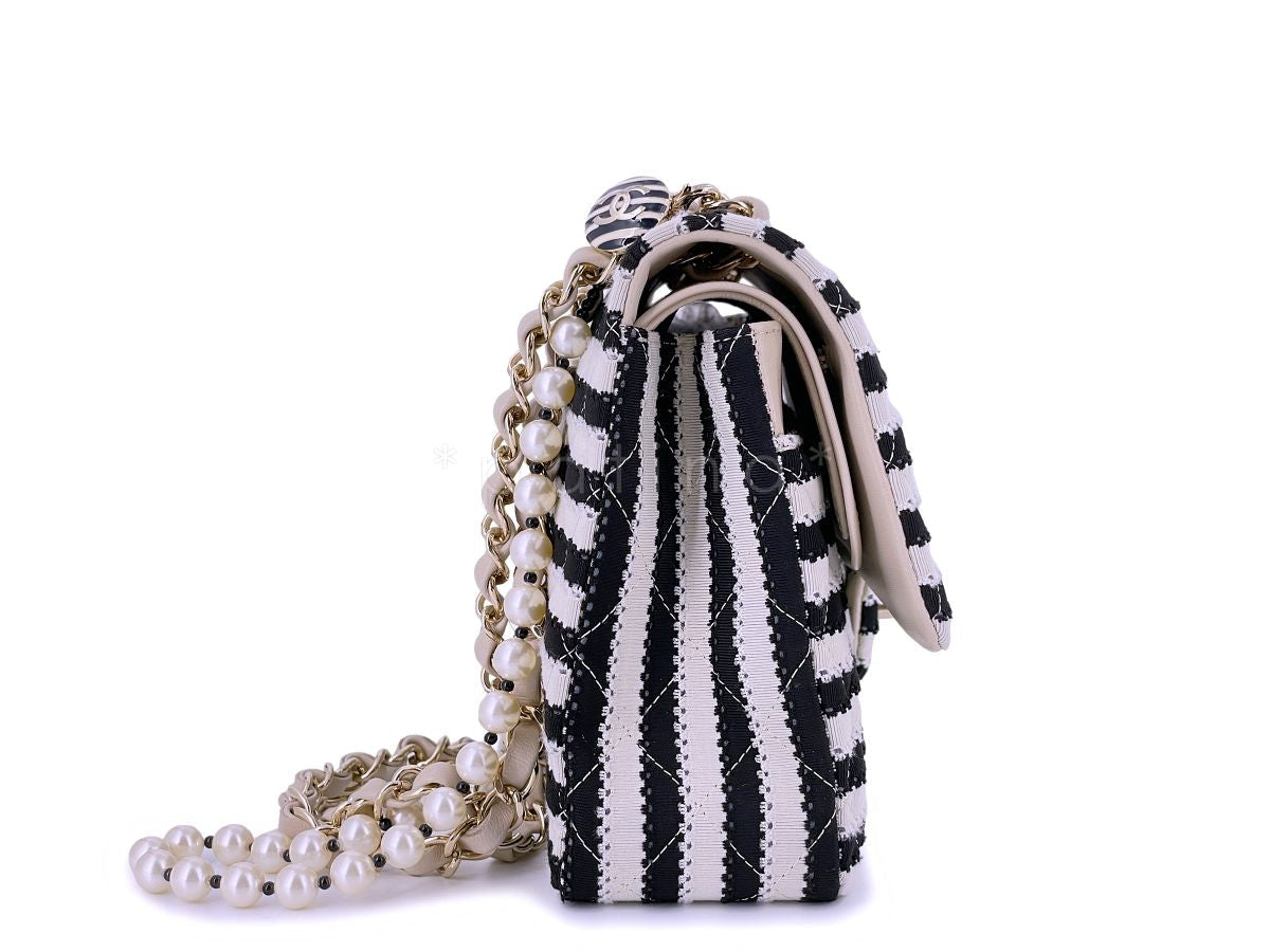 Chanel Beige-Black Coco Sailor Pearls Medium Classic Flap Bag GHW