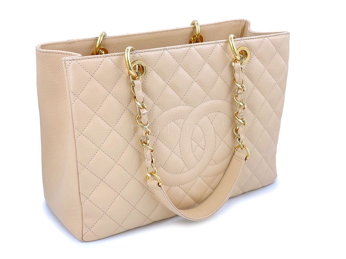 Chanel Beige Clair Caviar Grand Shopper Tote GST Bag GHW