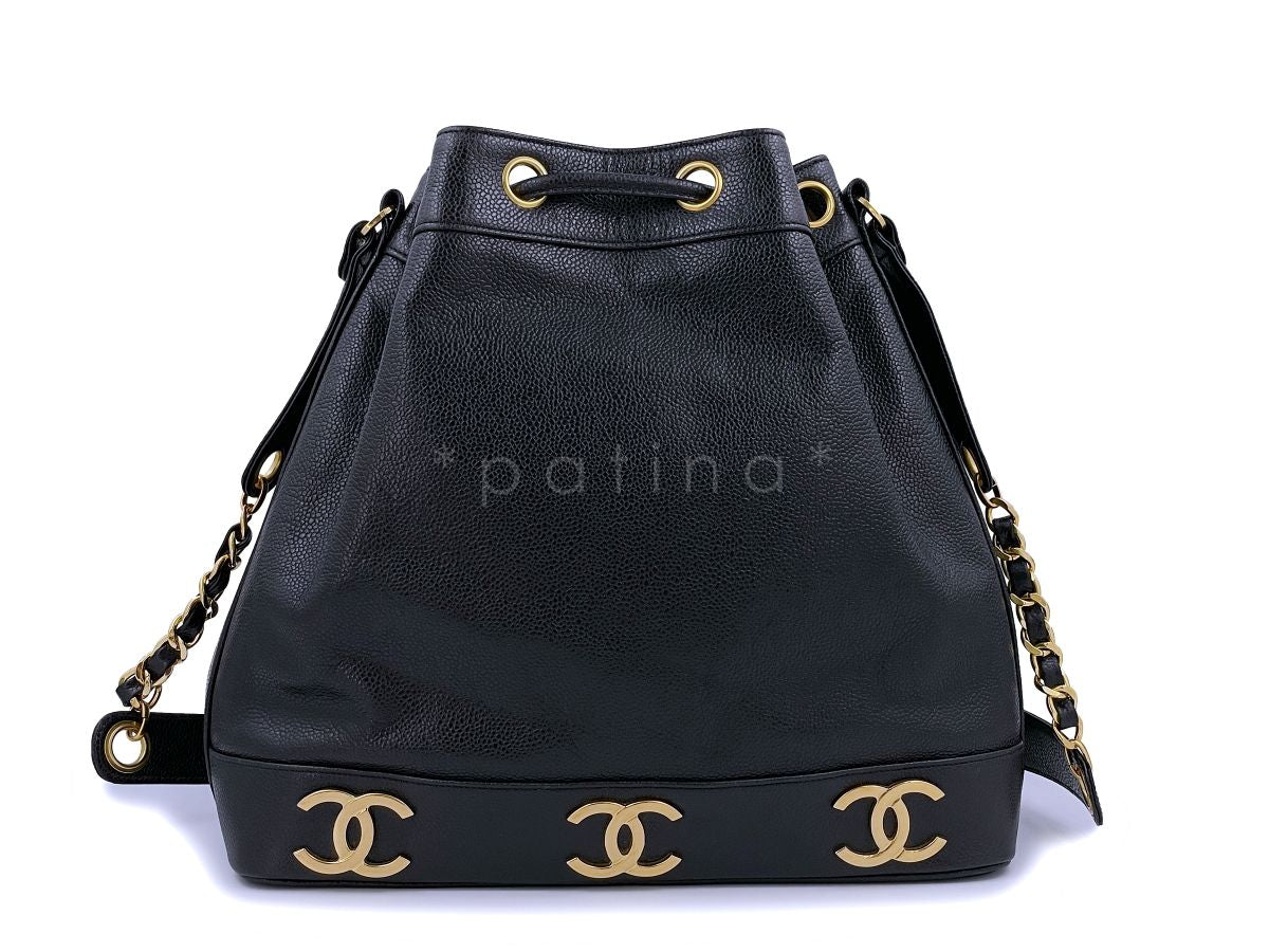 Chanel Vintage 1994 Black Caviar Drawstring Tote Bucket Bag 24k GHW
