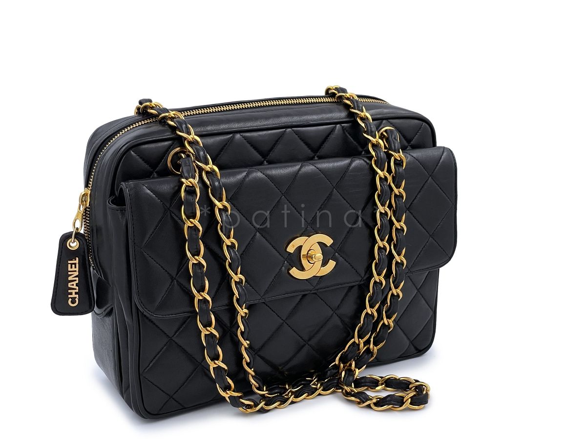 Chanel Vintage 1995 Black Lambskin Classic Flap Camera Case Bag 24k GHW