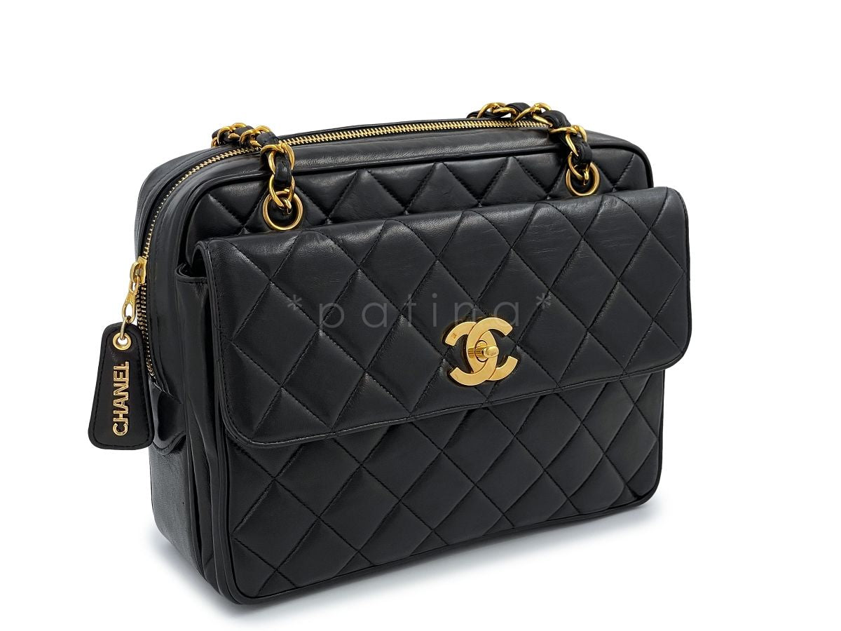 Chanel Vintage 1995 Black Lambskin Classic Flap Camera Case Bag 24k GHW
