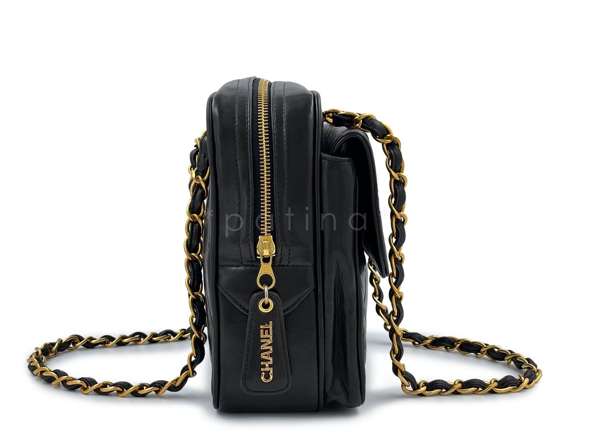 Chanel Vintage 1995 Black Lambskin Classic Flap Camera Case Bag 24k GHW