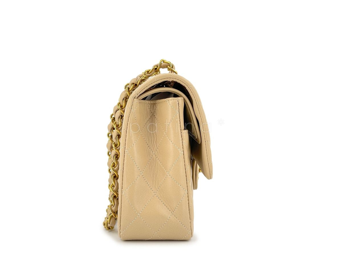 Chanel Vintage 1994 Beige Lambskin Medium Classic Double Flap Bag 24k GHW