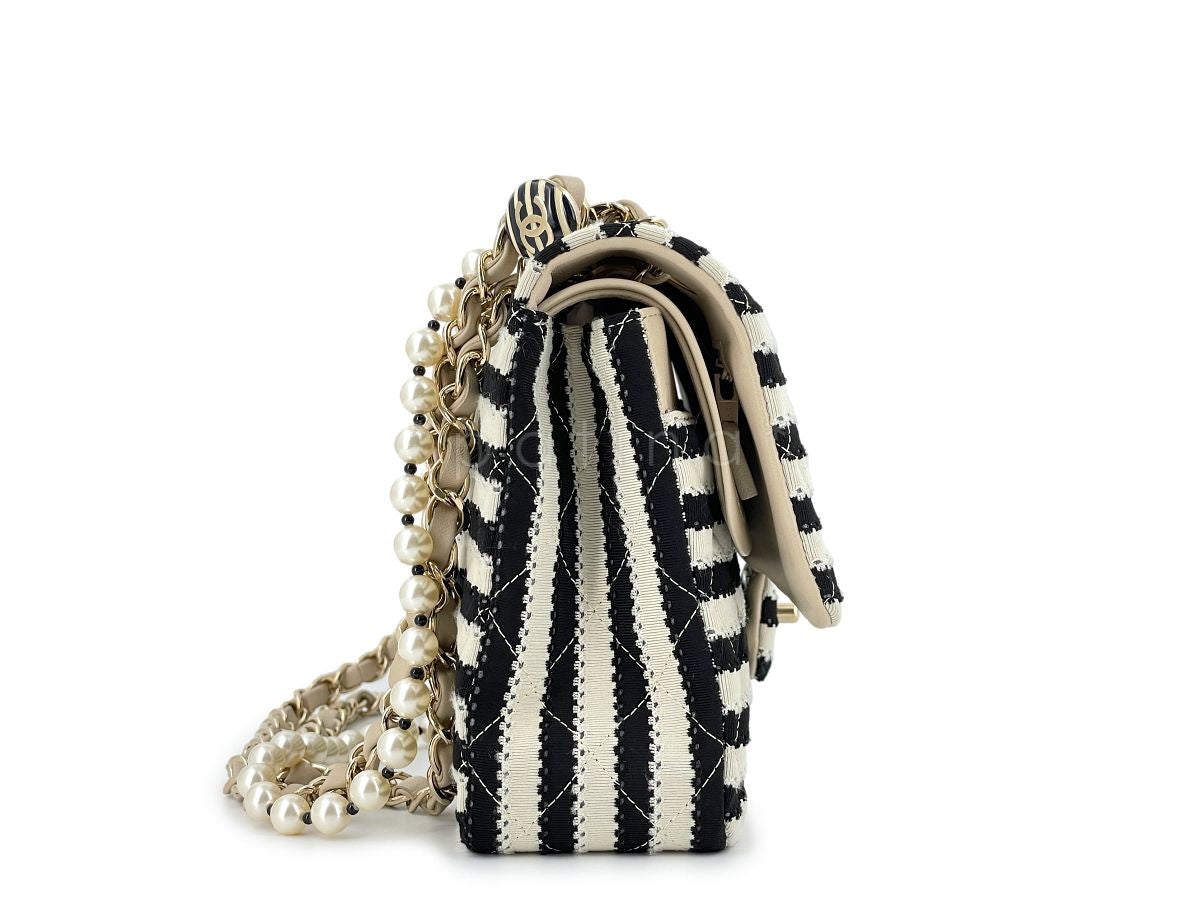 Chanel Ivory-Black Coco Sailor Pearls Medium Classic Flap Bag GHW