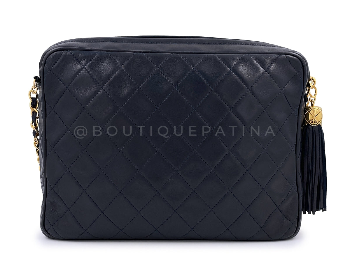 Chanel 1991 Vintage Midnight Blue-Black Envelope Flap Classic Camera Case Bag 24k GHW