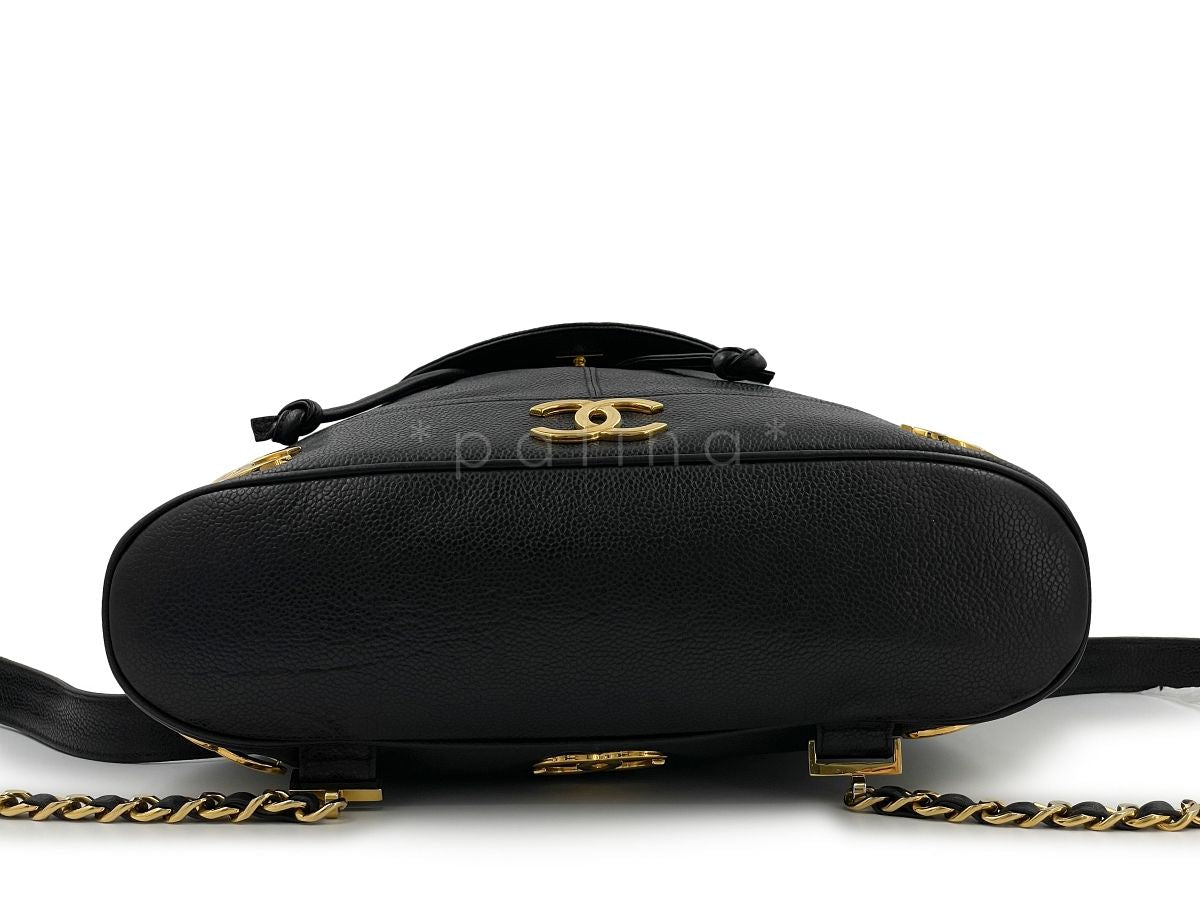 Chanel 1996 Vintage Black Caviar Golden CC Backpack Bag 24k GHW