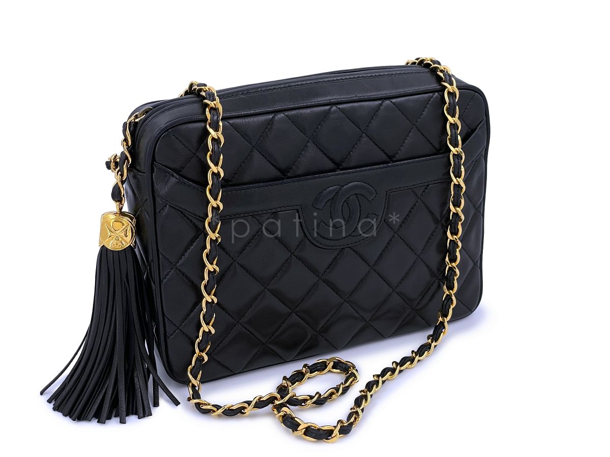 Like New Chanel 1991 Vintage Black Classic Pocket Camera Case Bag 24k GHW