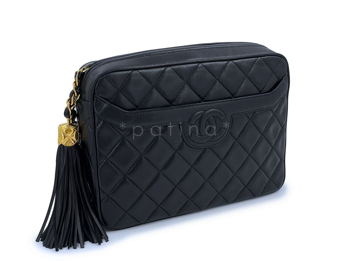 Like New Chanel 1991 Vintage Black Classic Pocket Camera Case Bag 24k GHW