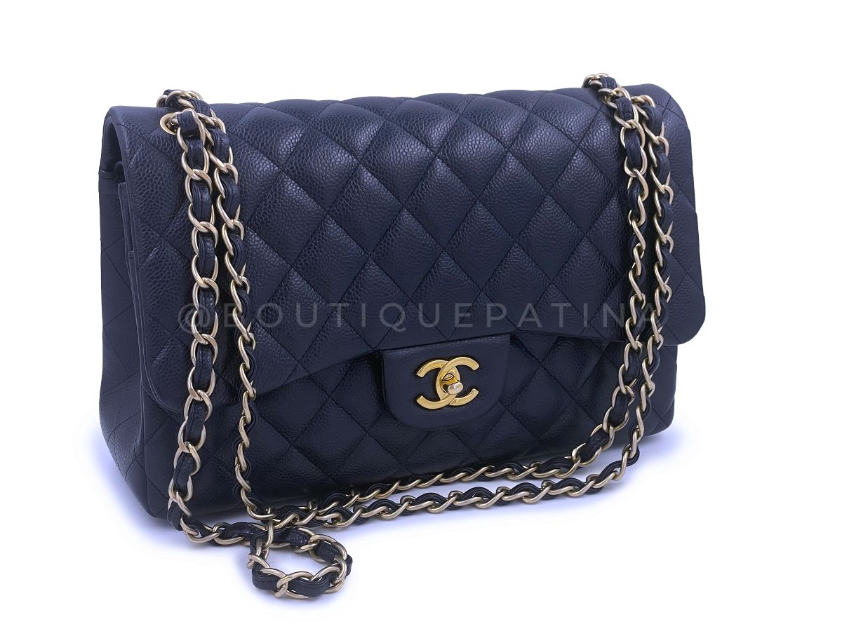 Chanel Navy Caviar Jumbo Classic Double Flap Bag GHW 16C Blue