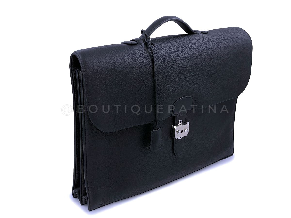 Hermes Sac a Depeches 41cm Briefcase Bag Black Clemence PHW Depeche