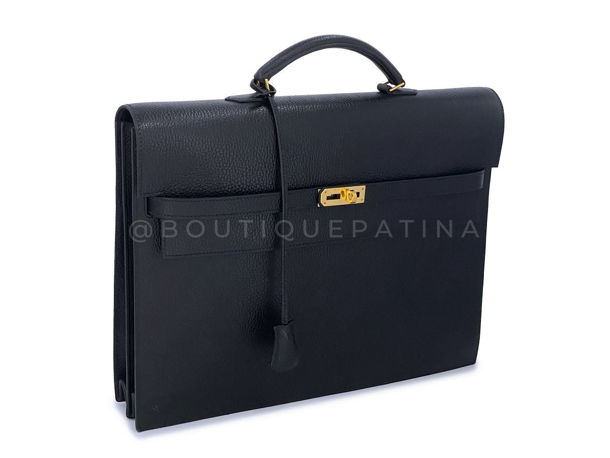 Hermes Black Ardennes Kelly Depeches 38 Briefcase Tote Bag