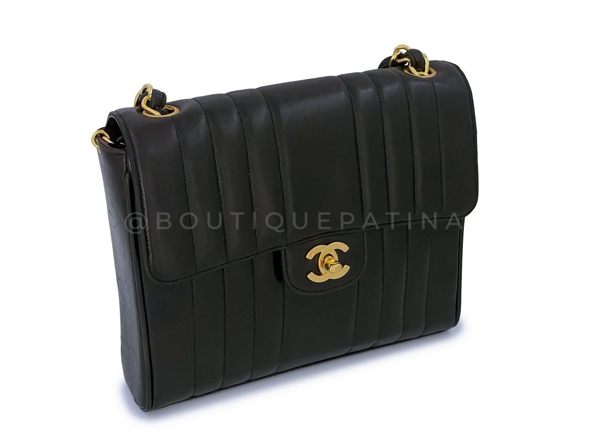Chanel 1992 Vintage Mademoiselle Square Classic Flap Bag Black Lambskin 24k GHW