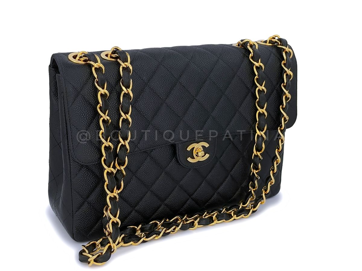 Chanel Vintage Black Caviar Jumbo Classic Flap Bag 24k GHW
