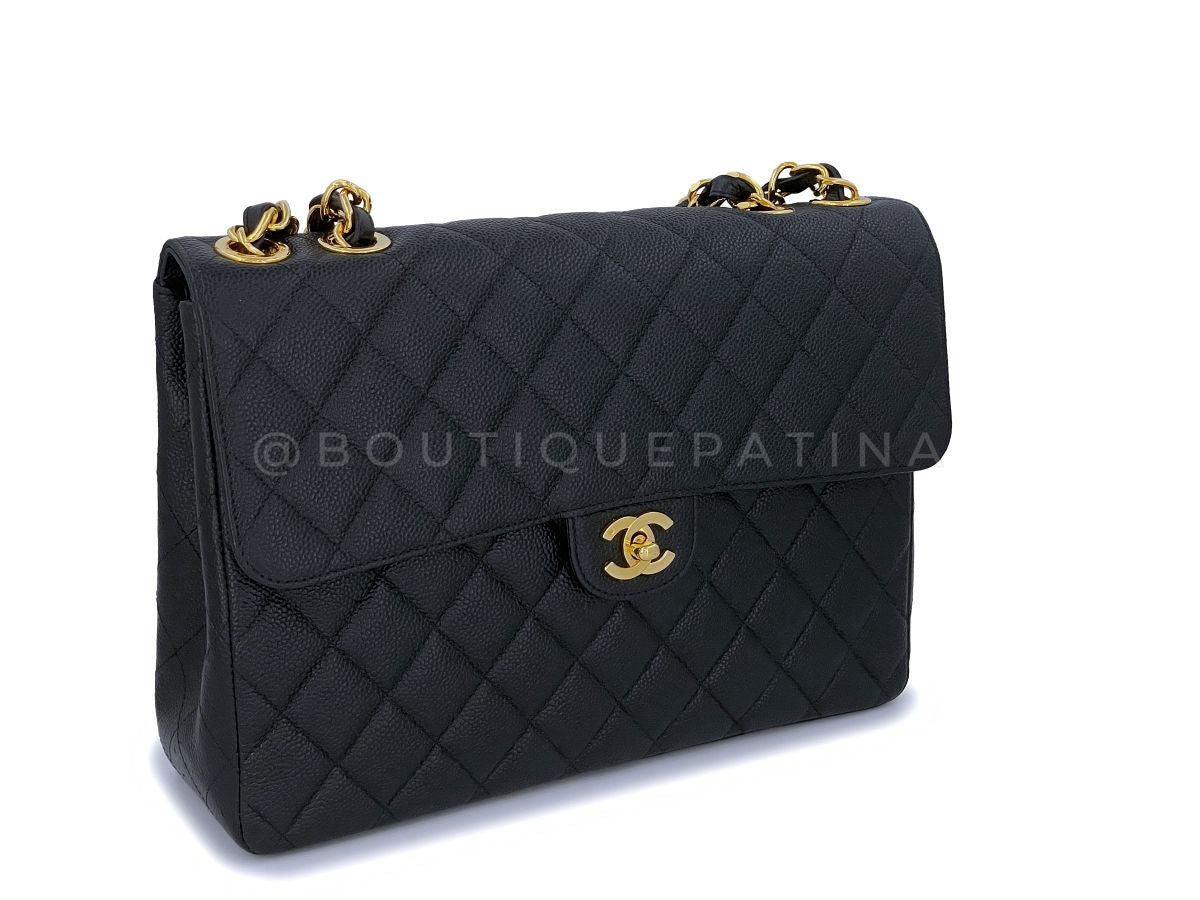 Chanel Vintage Black Caviar Jumbo Classic Flap Bag 24k GHW