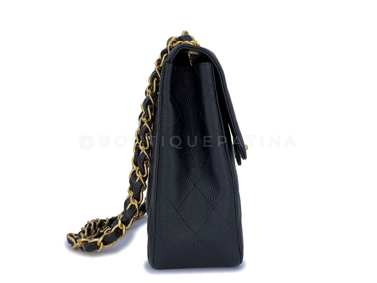 Chanel Vintage Black Caviar Jumbo Classic Flap Bag 24k GHW