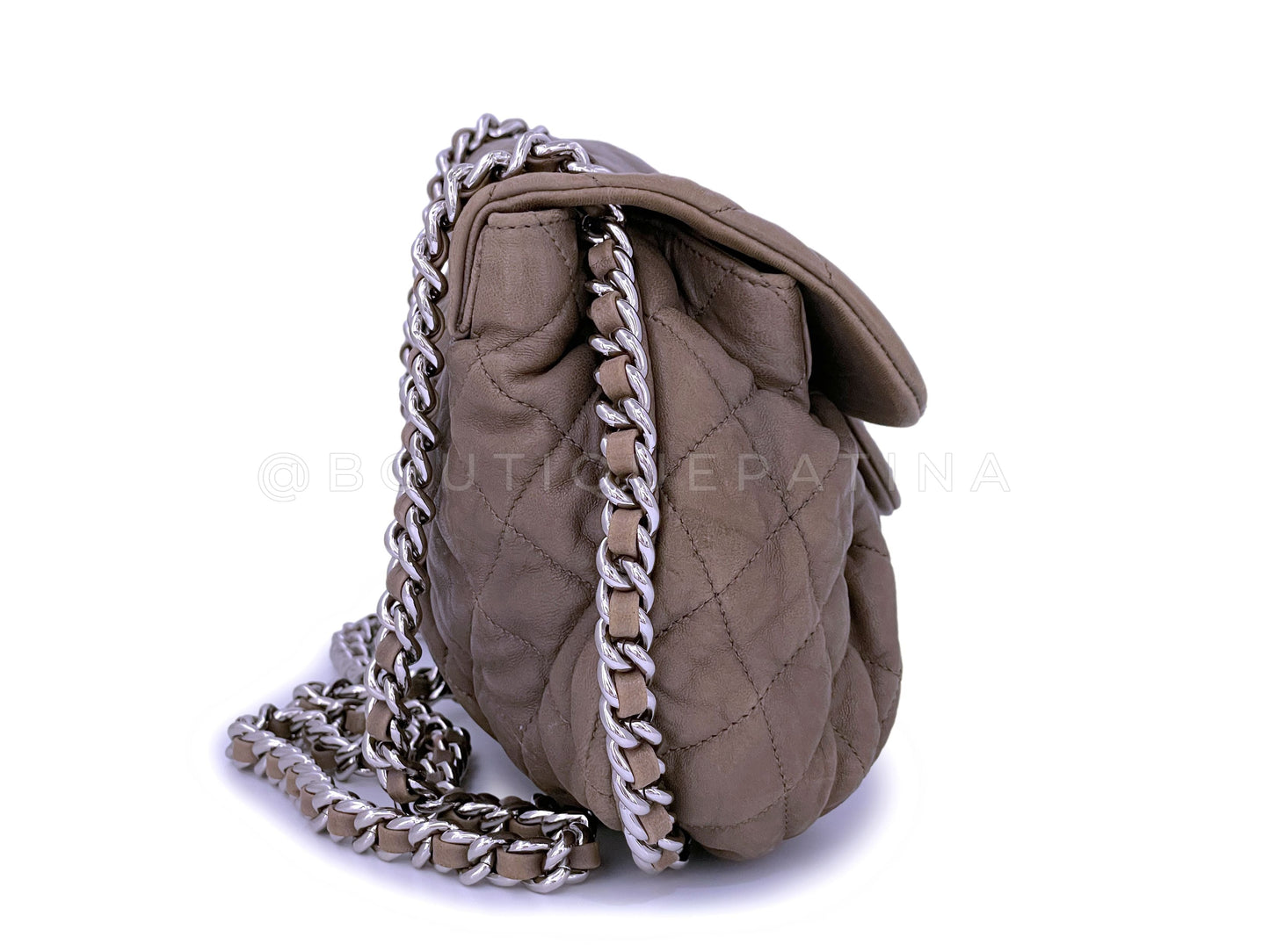 Chanel Taupe Gray-Beige Chain Around Crossbody Flap Bag SHW