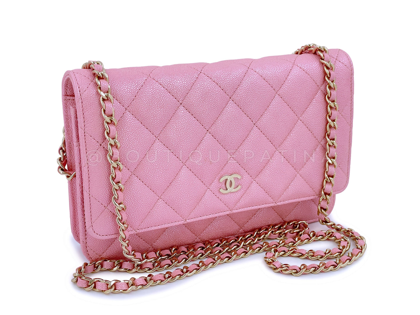 NIB 19S Chanel Iridescent Pink Caviar Classic Wallet on Chain WOC Bag GHW