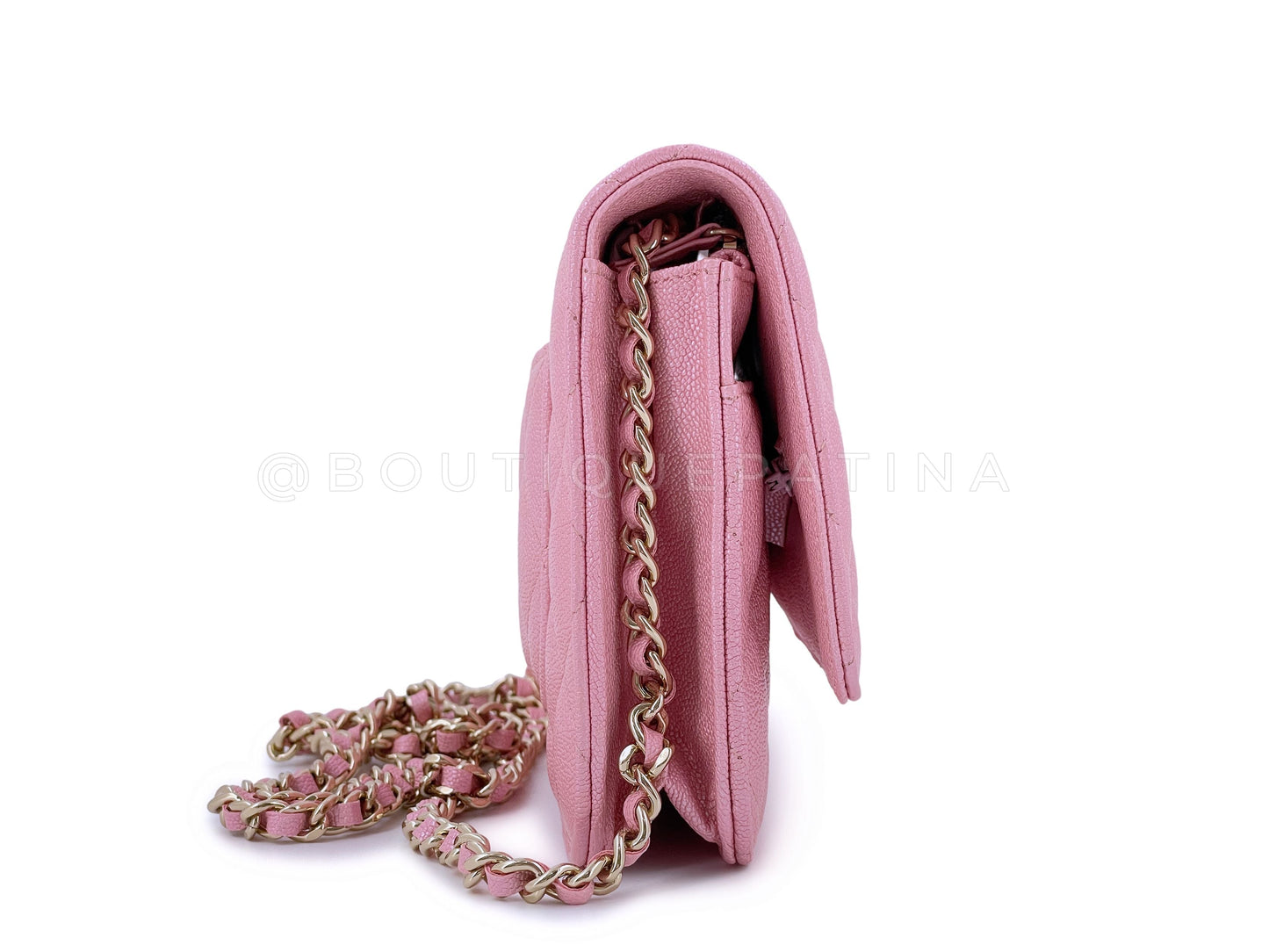 NIB 19S Chanel Iridescent Pink Caviar Classic Wallet on Chain WOC Bag GHW
