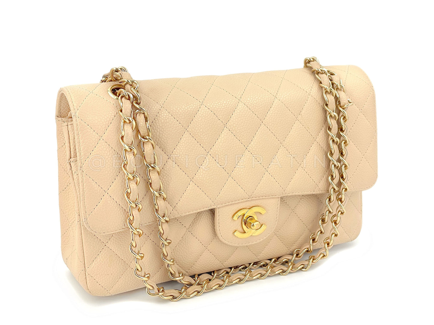 Chanel Vintage Beige Caviar Medium Classic Double Flap Bag 24k GHW