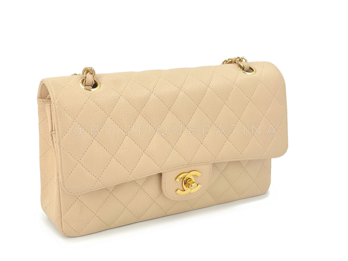 Chanel Vintage Beige Caviar Medium Classic Double Flap Bag 24k GHW