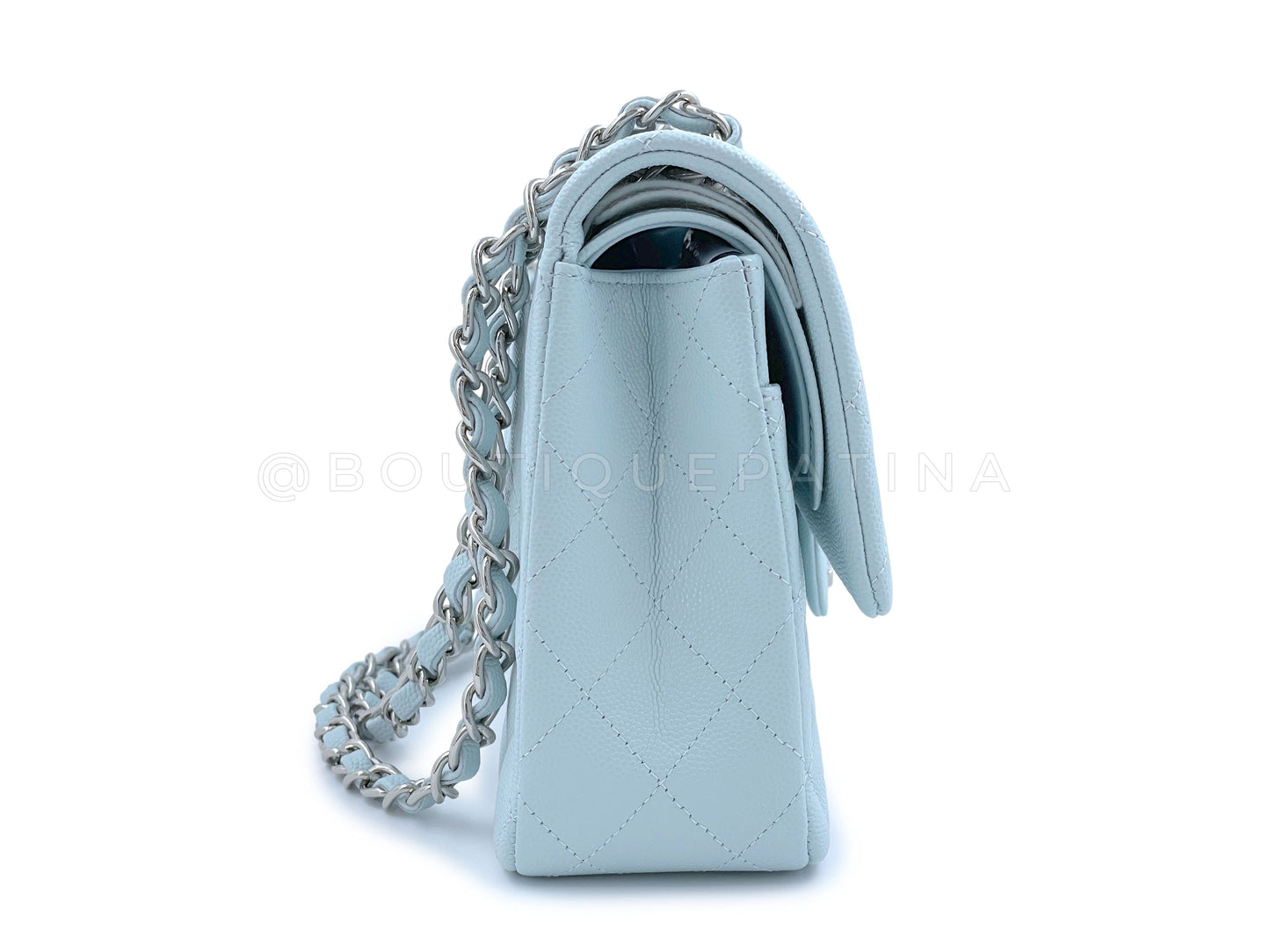 NIB 21K Chanel Light Pale Blue Caviar Classic Medium Double Flap Bag SHW