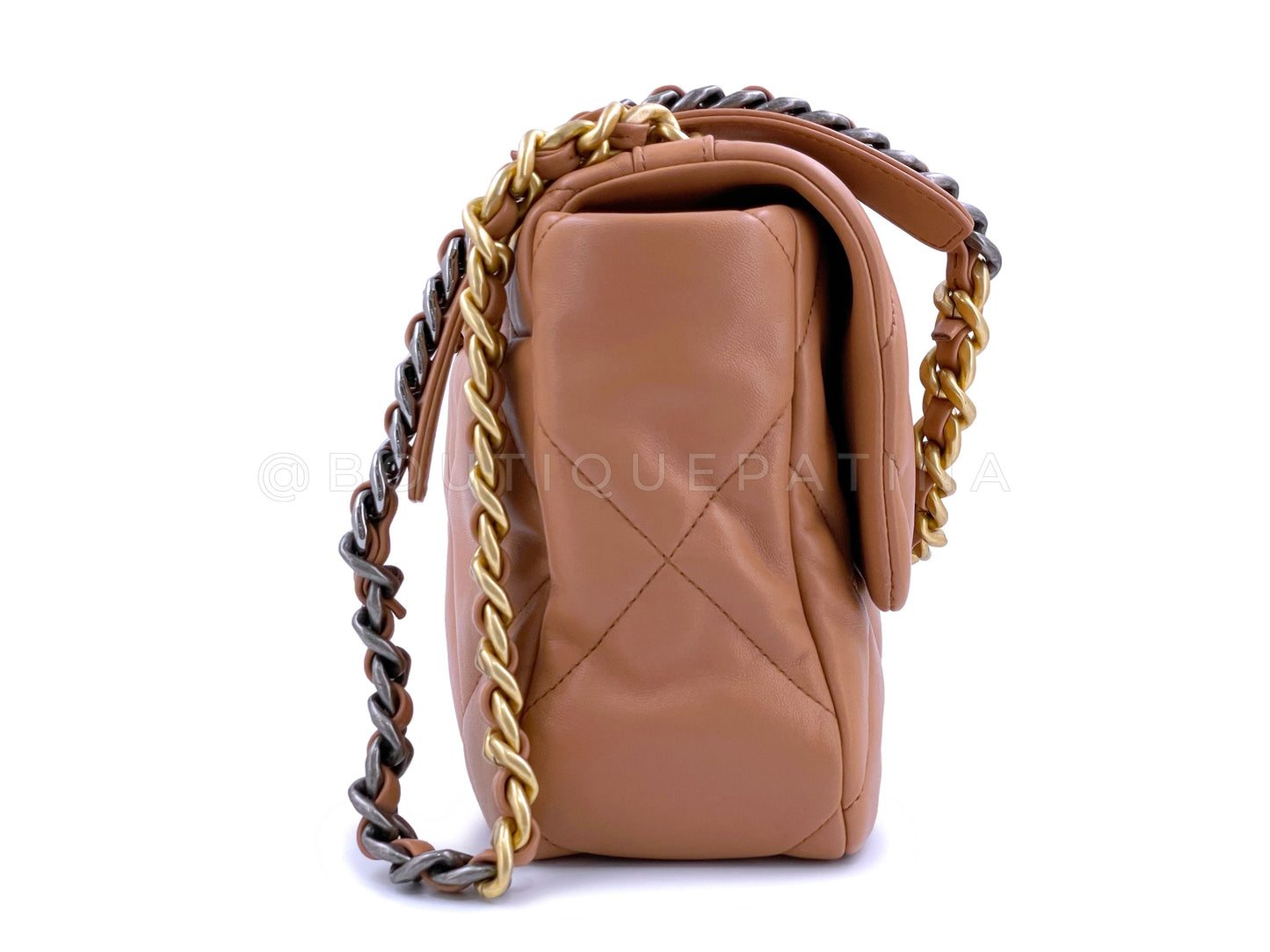 NIB 21K Chanel 19 Caramel Beige Brown Medium Flap Bag