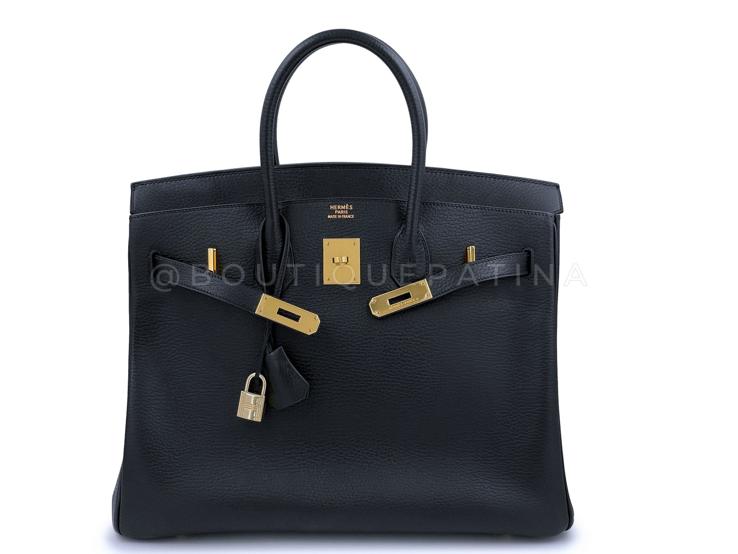 Pristine Hermes Black Birkin 35 Bag Ardennes Tote 24k GHW