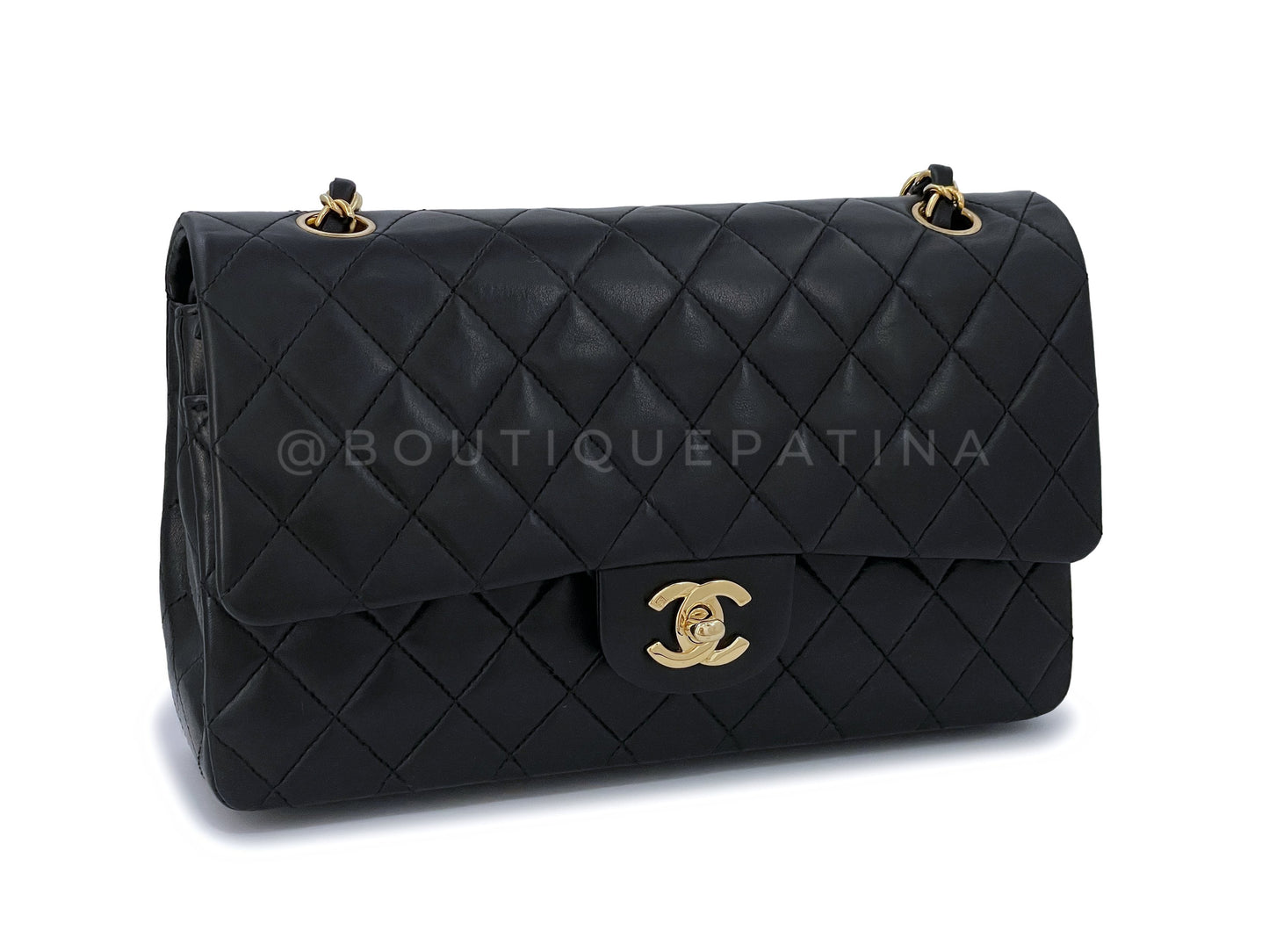 Chanel 2003 Vintage Black Lambskin Medium Classic Double Flap Bag 24k GHW