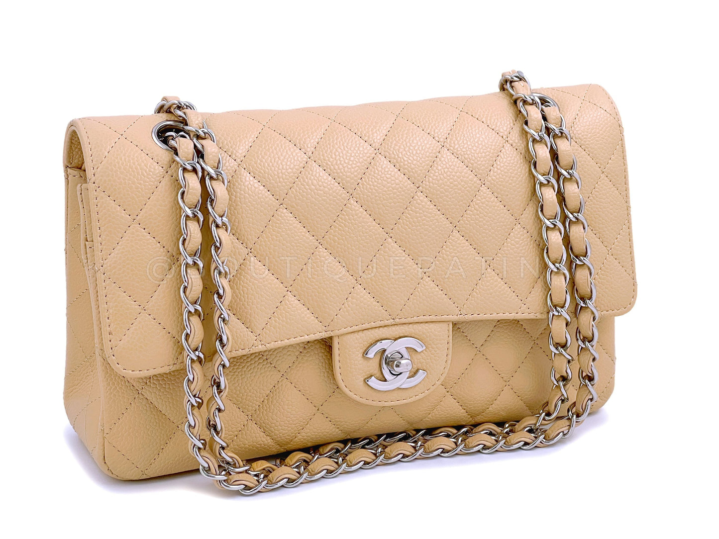 Chanel Light Beige Caviar Medium Classic Double Flap. Bag SHW