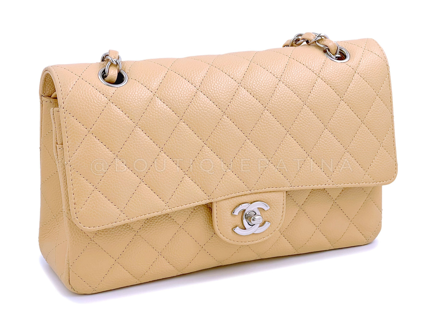 Chanel Light Beige Caviar Medium Classic Double Flap. Bag SHW