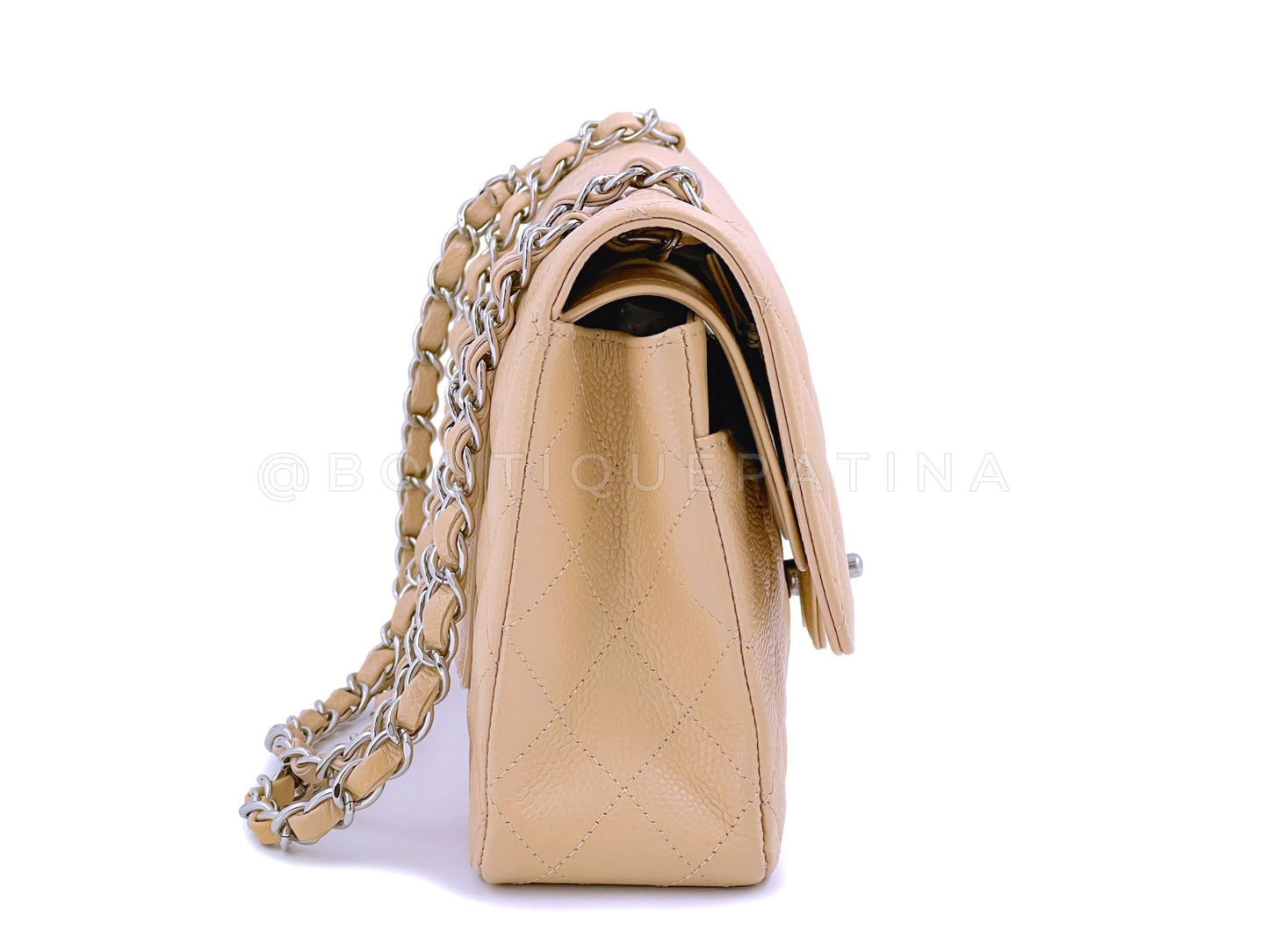 Chanel Light Beige Caviar Medium Classic Double Flap. Bag SHW