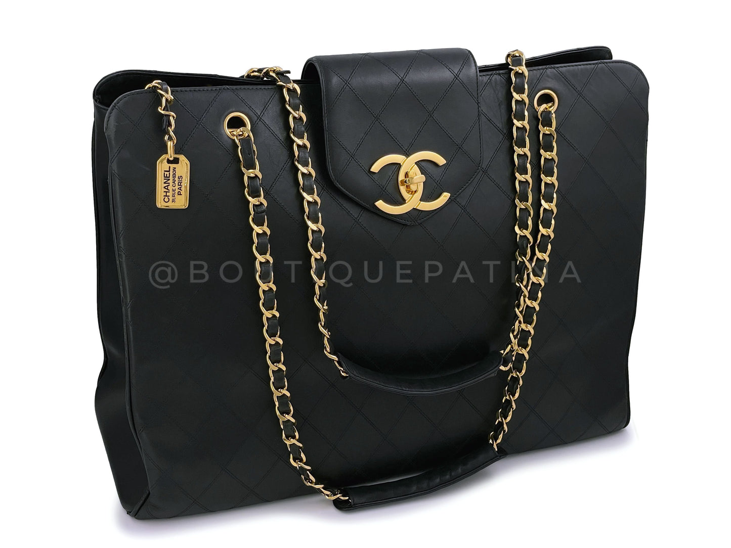 Chanel Vintage Black Supermodel XL Weekender Tote Bag 24k GHW