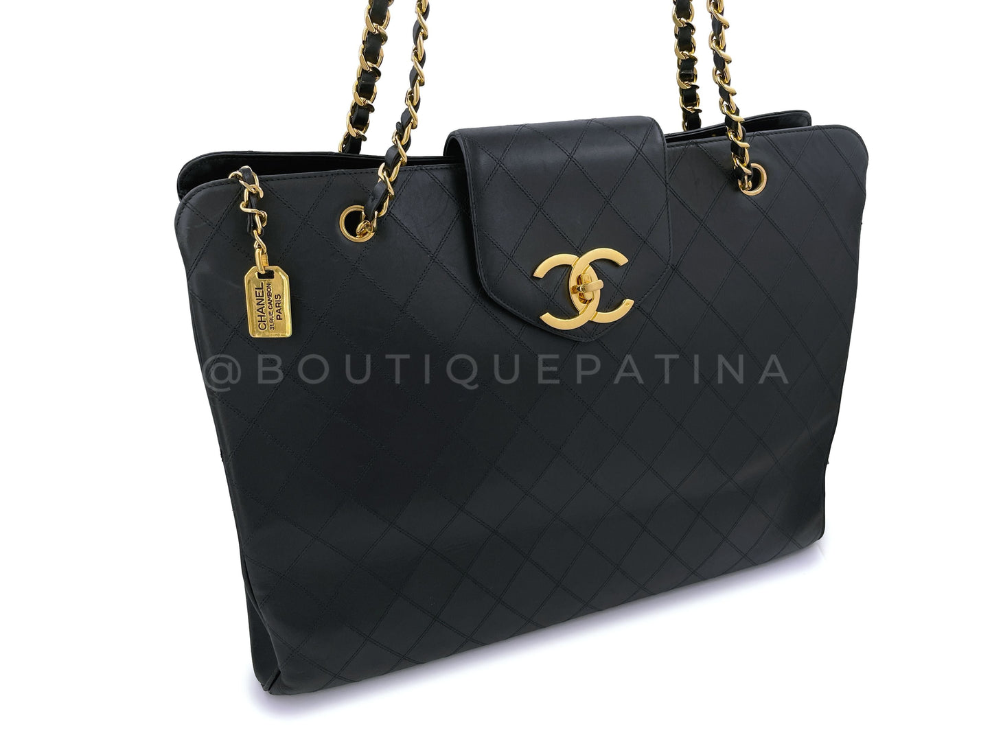 Chanel Vintage Black Supermodel XL Weekender Tote Bag 24k GHW
