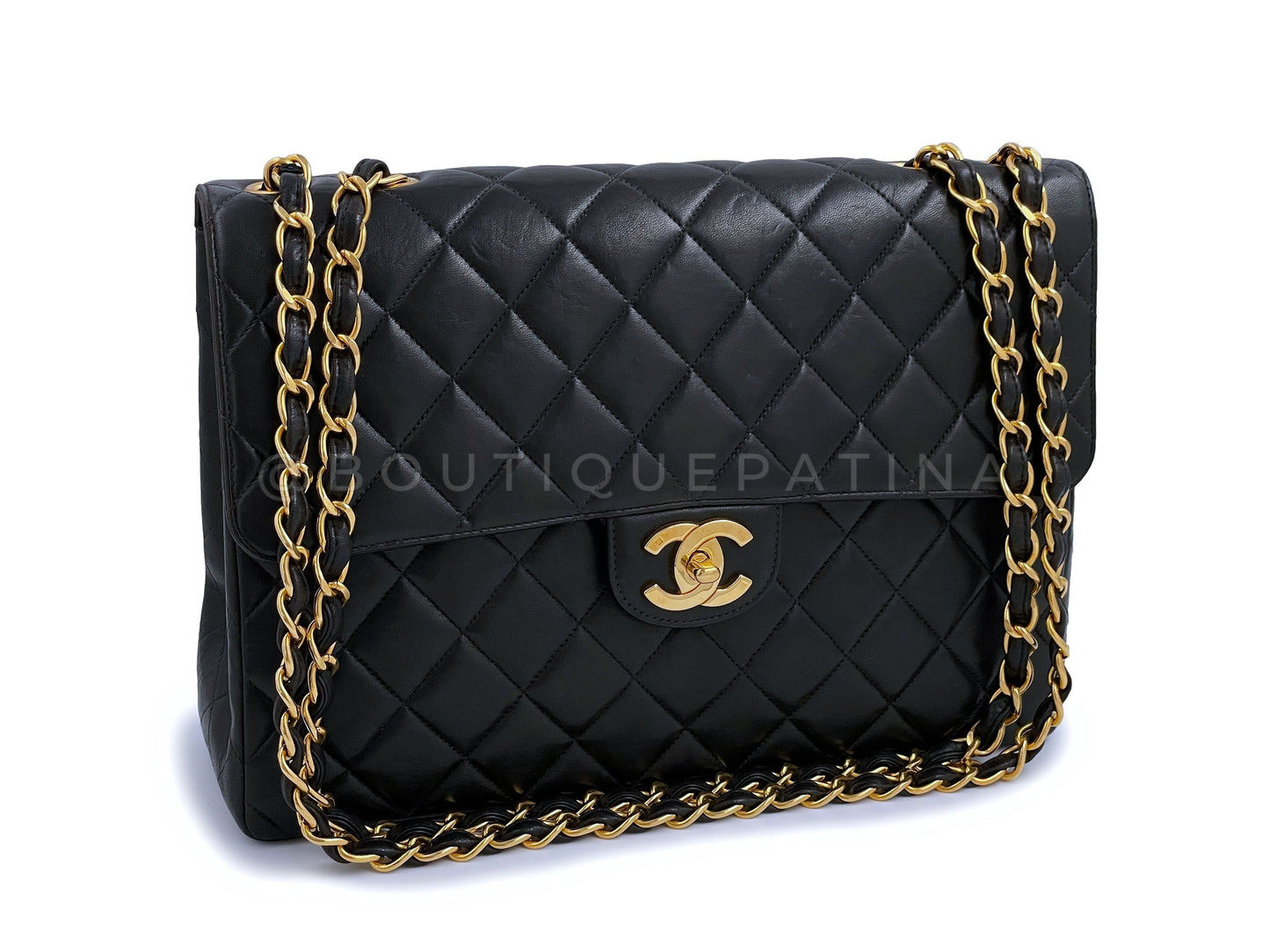 Chanel Vintage 1996 Jumbo Classic Flap Bag 24k GHW Black Lambskin