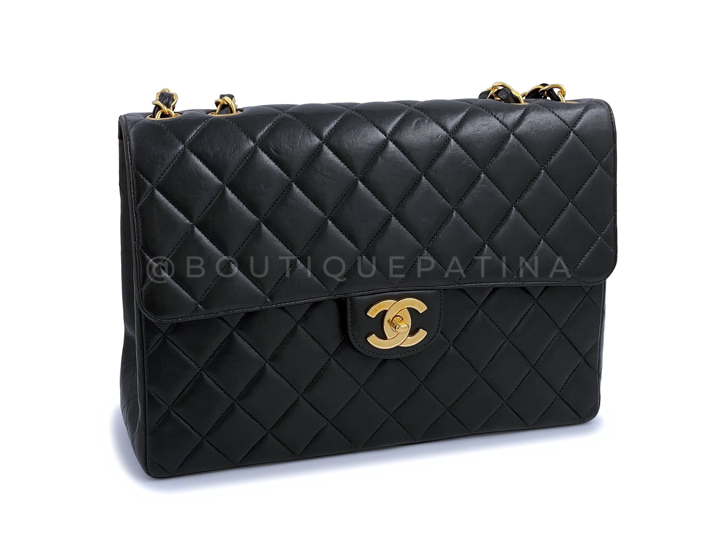 Chanel Vintage 1996 Jumbo Classic Flap Bag 24k GHW Black Lambskin
